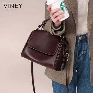 VINEY Genuine Leather Large Capacity Lightweight Boston Bag