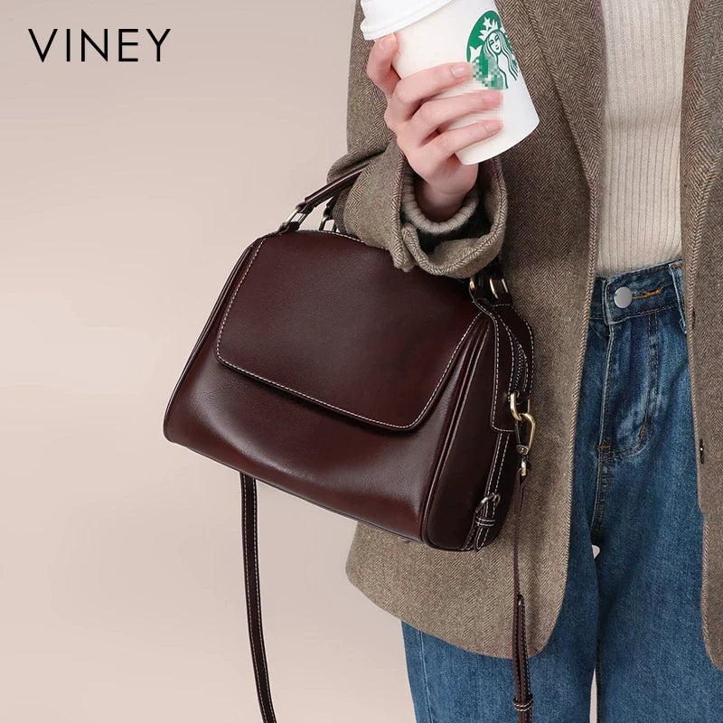 VINEY Genuine Leather Large Capacity Lightweight Boston Bag