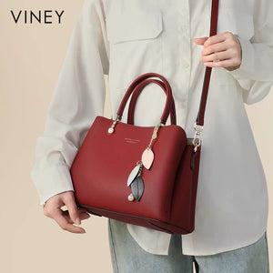 VINEY Everyday Genuine Leather Large Capacity Lightweight Top-Handle Bag in Black