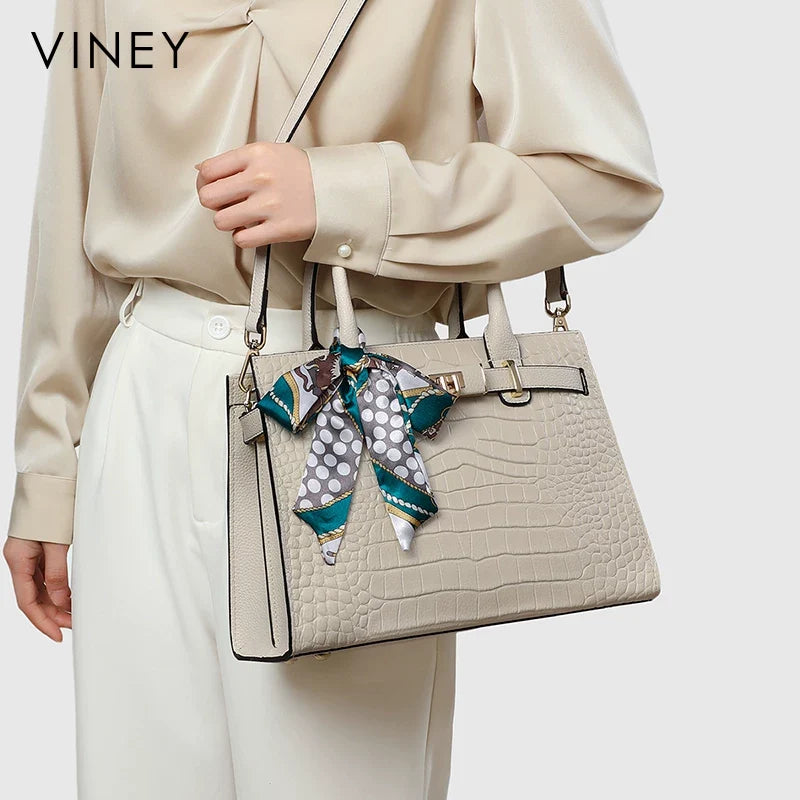 VINEY Classic Genuine Leather Convertible Top-Handle Bag