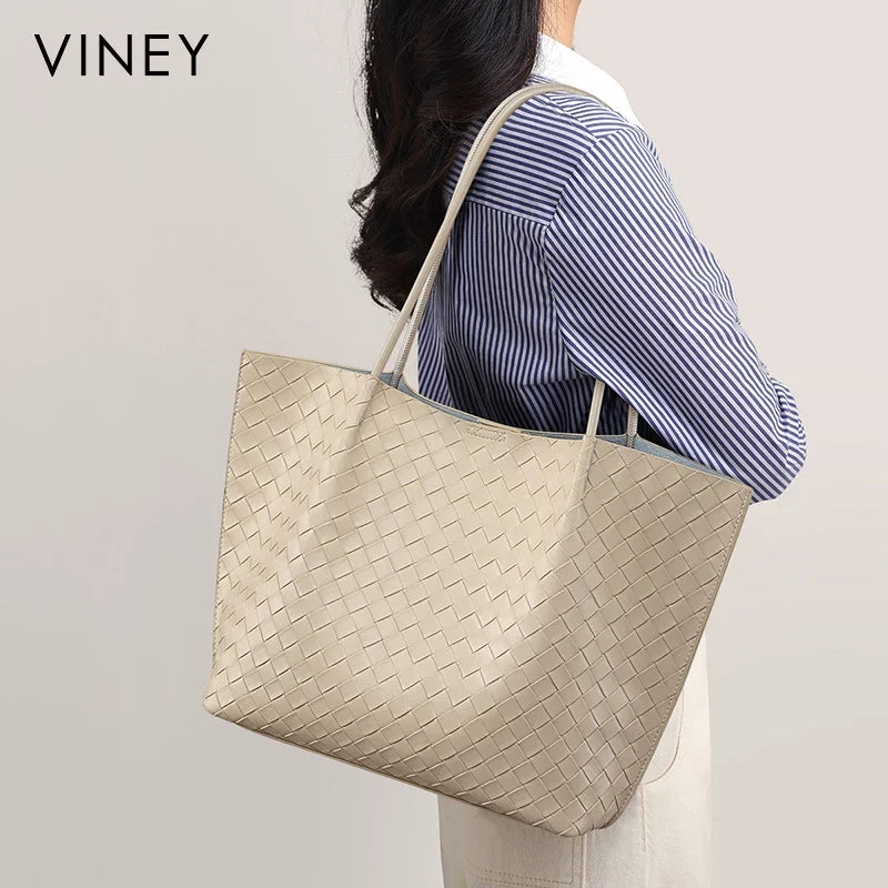 VINEY City Genuine Leather Large Capacity Tote Bag