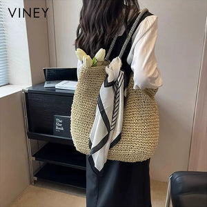 VINEY Urban Woven Straw Beach Large Capacity Basket Tote Bag