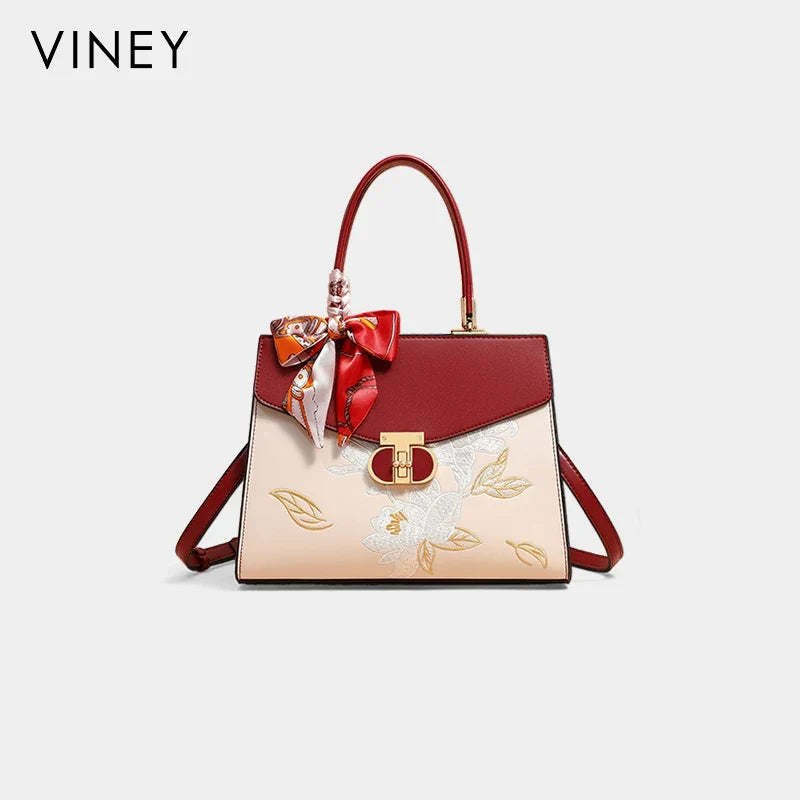 VINEY Classic Genuine Leather Top-Handle Bag