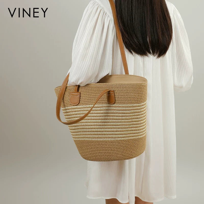 VINEY Everyday Woven Straw Beach Large Capacity Convertible Tote Bag