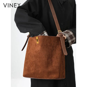 VINEY Suede Large Capacity Vintage Convertible Bucket Bag