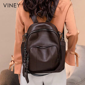 VINEY Everyday Genuine Leather Large Capacity Lightweight Backpack