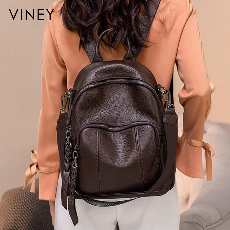 VINEY Everyday Genuine Leather Large Capacity Lightweight Backpack