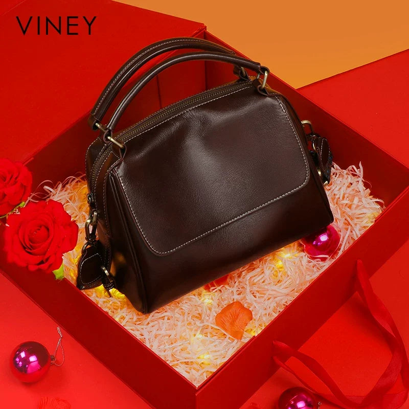 VINEY Genuine Leather Large Capacity Lightweight Boston Bag