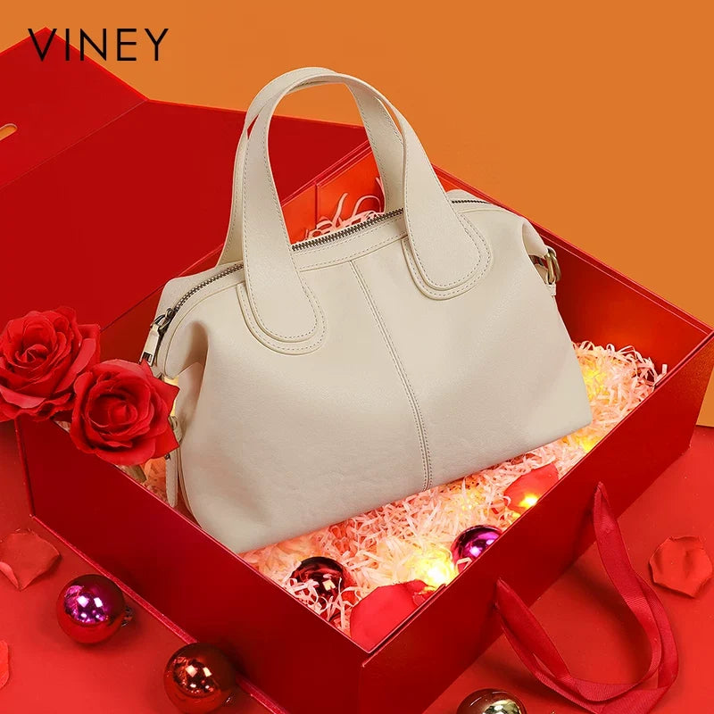 VINEY Genuine Leather Large Capacity Convertible Boston Bag