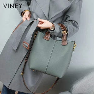 VINEY Everyday Genuine Leather Large Capacity Basket Convertible Bucket Bag