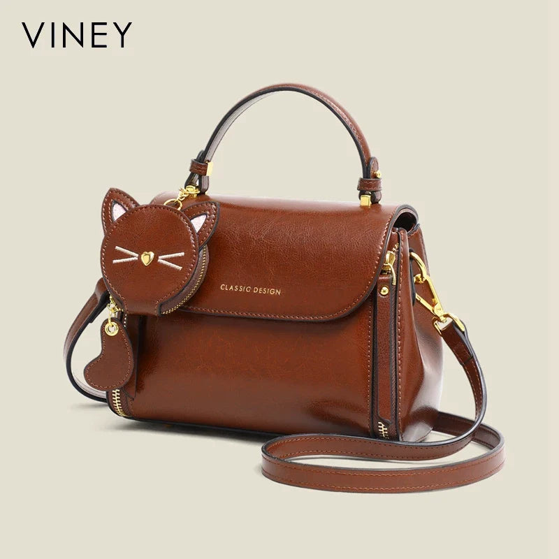 VINEY Essential Genuine Leather Convertible Top-Handle Bag