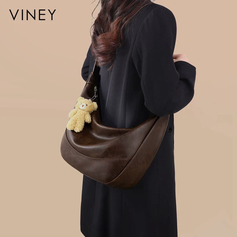 VINEY City Genuine Leather Large Capacity Convertible Hobo Bag