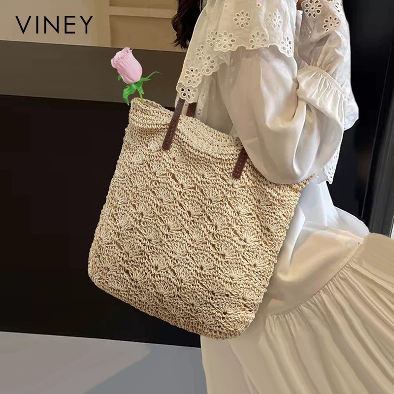 VINEY City Woven Straw Beach Large Capacity Tote Bag
