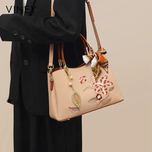 VINEY Commuter Genuine Leather Large Capacity Convertible Top-Handle Bag