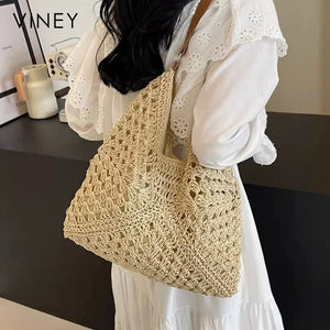 VINEY Woven Beach Large Capacity Basket Bucket Bag