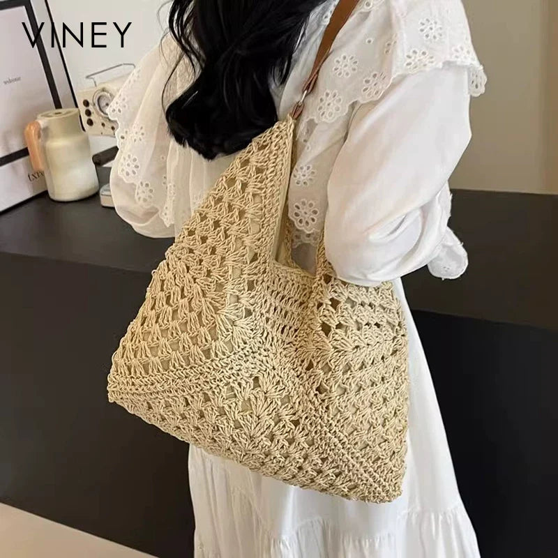 VINEY Woven Beach Large Capacity Basket Bucket Bag
