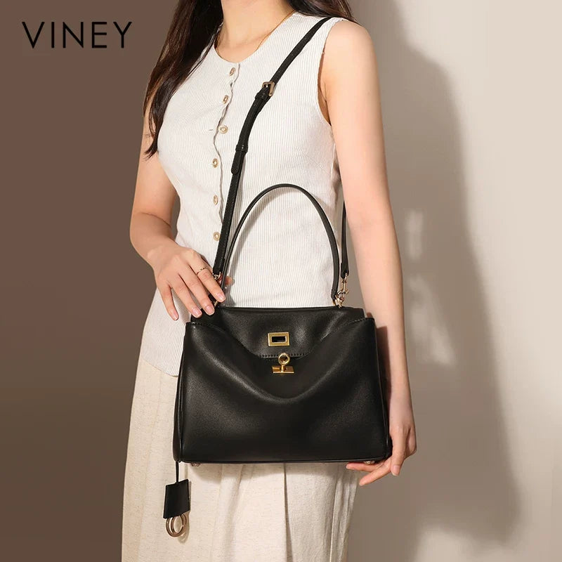 VINEY Genuine Leather Convertible Tote Bag