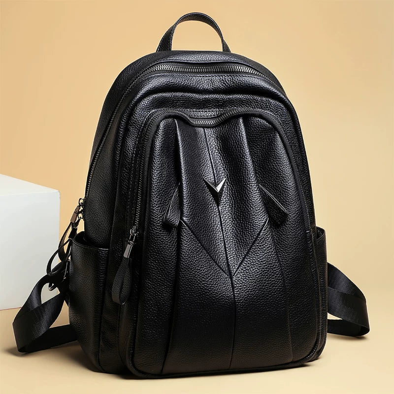 VINEY Genuine Leather Large Capacity Lightweight Laptop Backpack