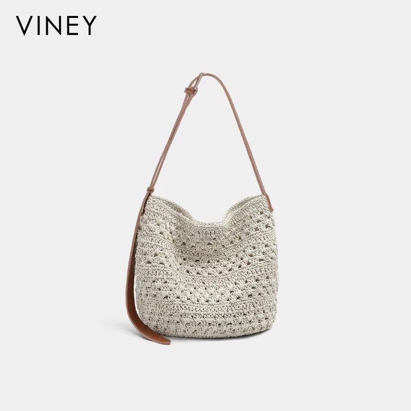 VINEY Weekend Woven Straw Beach Large Capacity Convertible Tote Bag