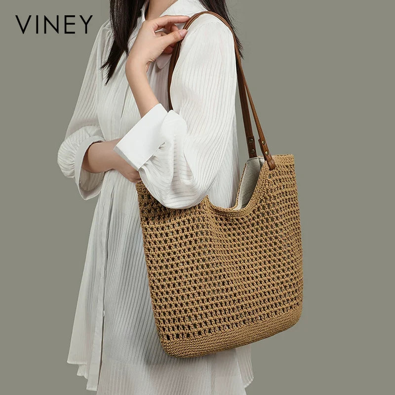 VINEY Everyday Woven Straw Beach Large Capacity Tote Bag
