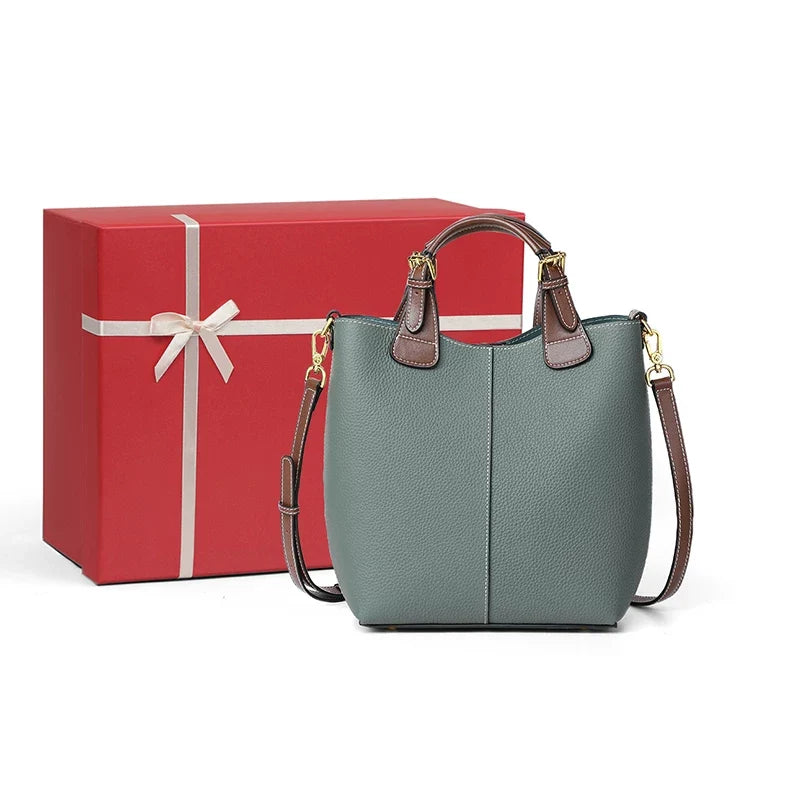 VINEY Everyday Genuine Leather Large Capacity Basket Convertible Bucket Bag