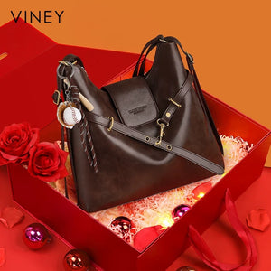 VINEY Genuine Leather Large Capacity Convertible Backpack