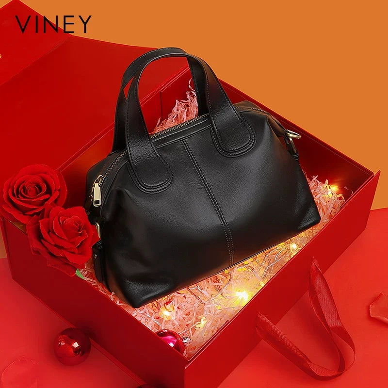 VINEY Genuine Leather Large Capacity Convertible Boston Bag