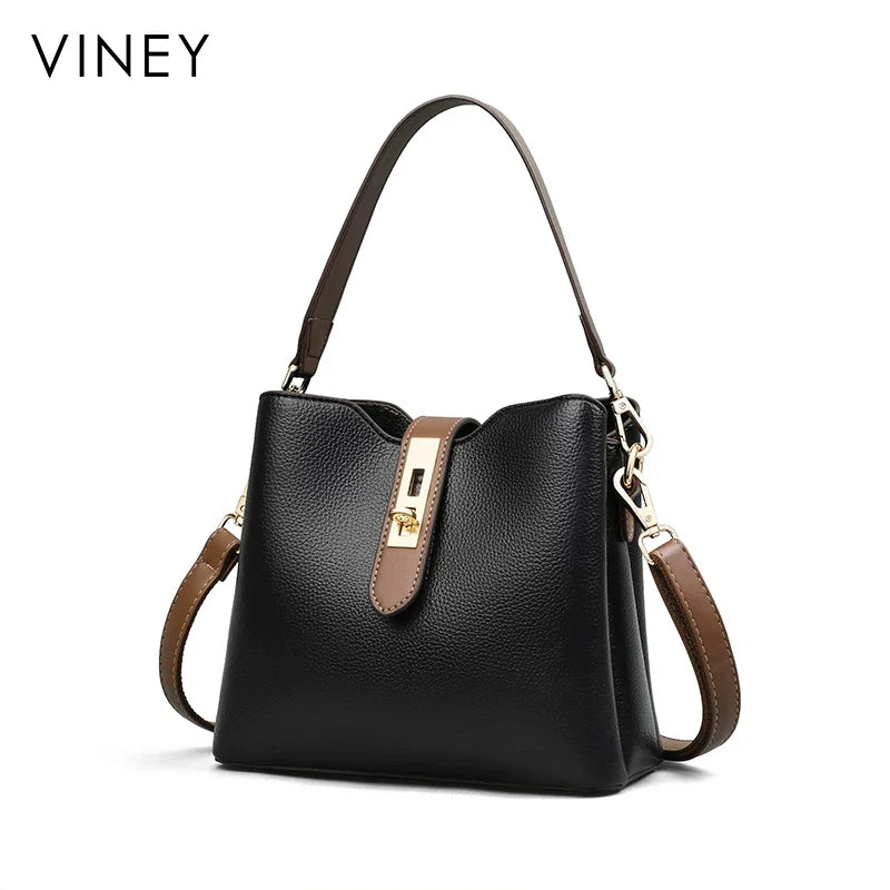 VINEY Genuine Leather Bucket Bag