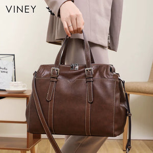 VINEY Genuine Leather Large Capacity Vintage Convertible Tote Bag