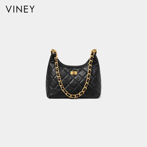VINEY Genuine Leather Quilted Chain-Strap Convertible Tote Bag