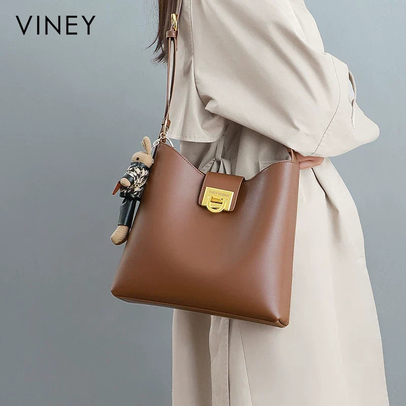 VINEY Everyday Genuine Leather Large Capacity Convertible Bucket Bag