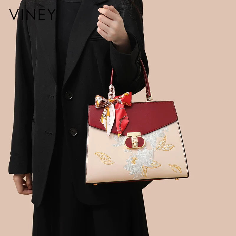 VINEY Classic Genuine Leather Top-Handle Bag