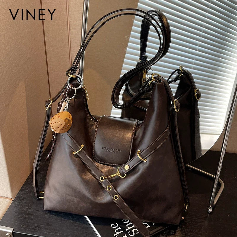 VINEY Genuine Leather Large Capacity Convertible Backpack