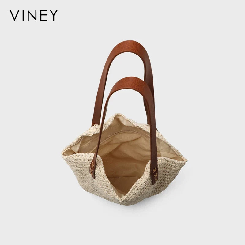 VINEY City Woven Straw Beach Large Capacity Convertible Tote Bag