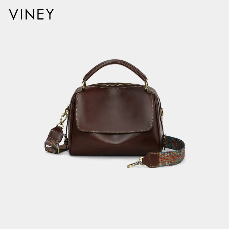 VINEY Genuine Leather Large Capacity Lightweight Boston Bag