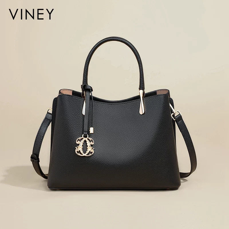 VINEY Modern Genuine Leather Large Capacity Convertible Bucket Bag in Khaki