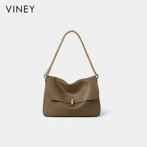 VINEY Everyday Genuine Leather Large Capacity Chain-Strap Tote Bag