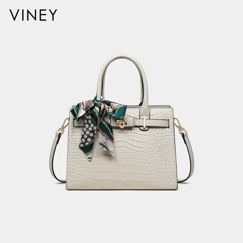 VINEY Classic Genuine Leather Convertible Top-Handle Bag