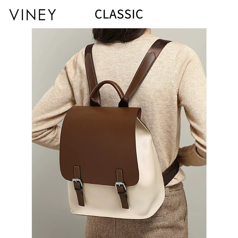 VINEY Genuine Leather Lightweight Laptop Backpack