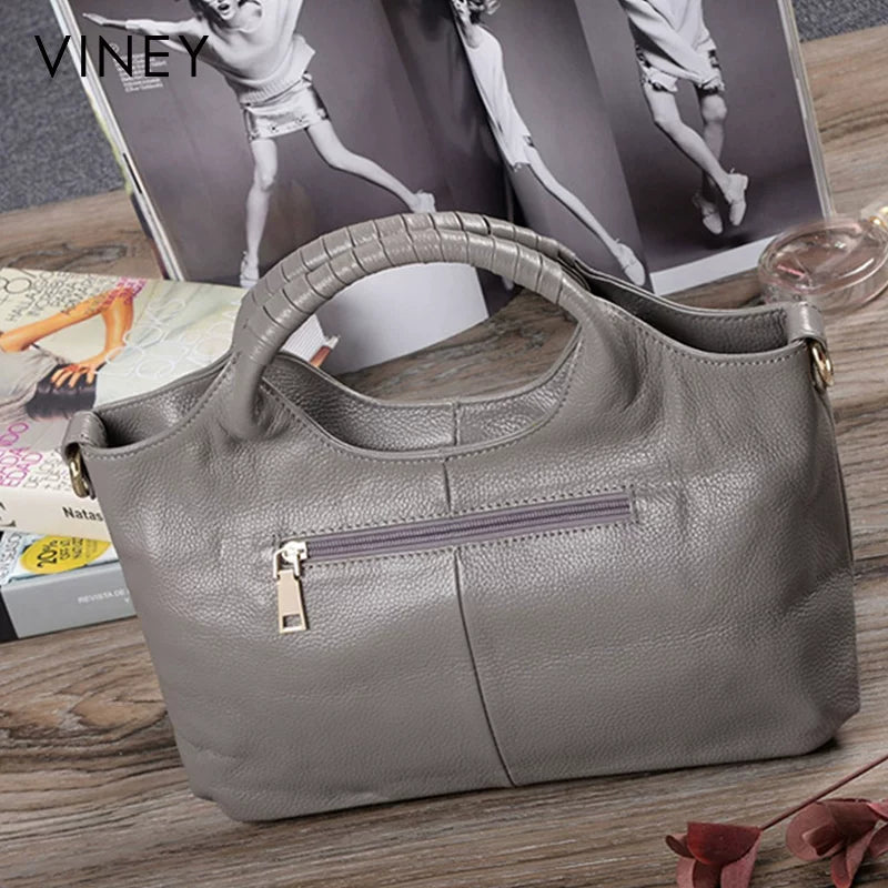 VINEY Classic Genuine Leather Large Capacity Convertible Top-Handle Bag