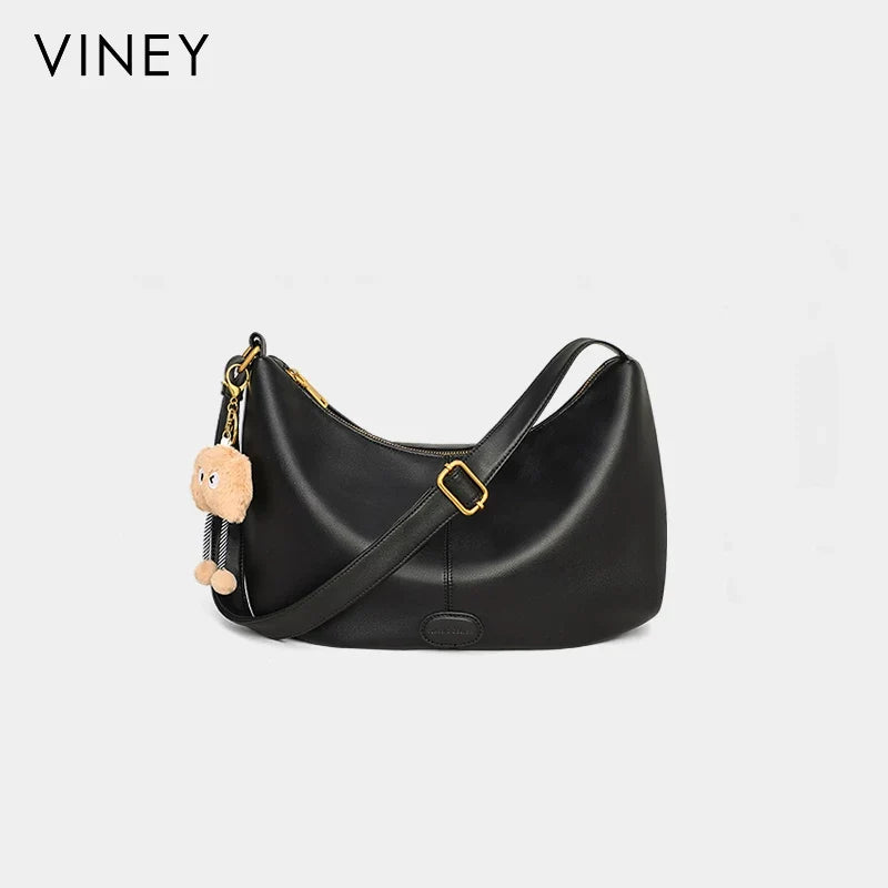 VINEY Genuine Leather Large Capacity Crescent Cloud Tote Bag