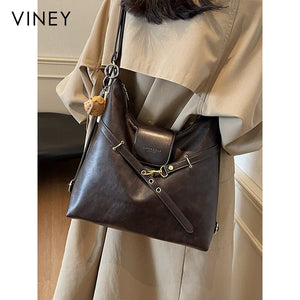 VINEY Genuine Leather Large Capacity Convertible Backpack
