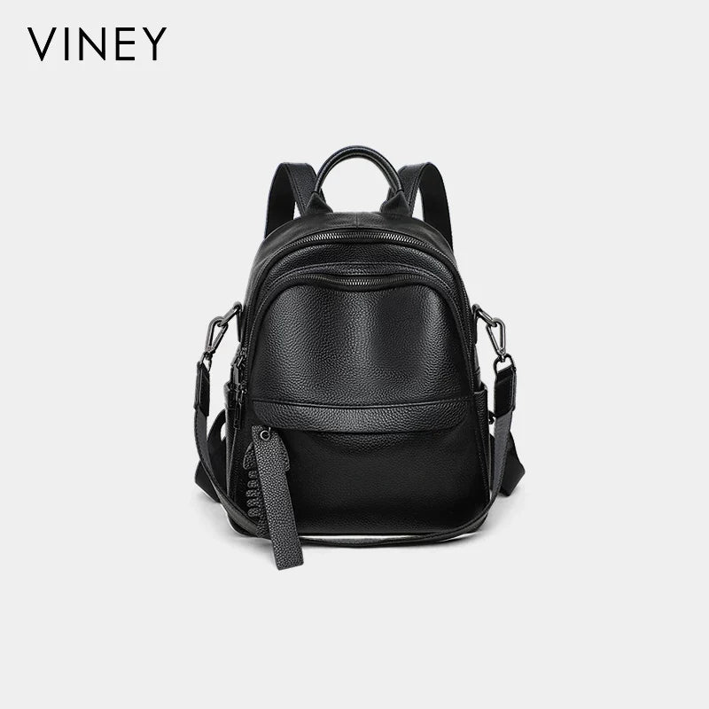 VINEY City Genuine Leather Large Capacity Backpack