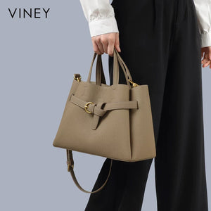 VINEY Classic Genuine Leather Large Capacity Convertible Bucket Bag
