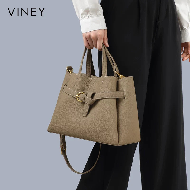 VINEY Classic Genuine Leather Large Capacity Convertible Bucket Bag