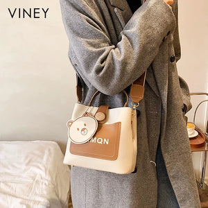 VINEY Weekend Genuine Leather Large Capacity Convertible Bucket Bag