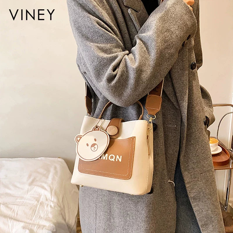 VINEY Weekend Genuine Leather Large Capacity Convertible Bucket Bag