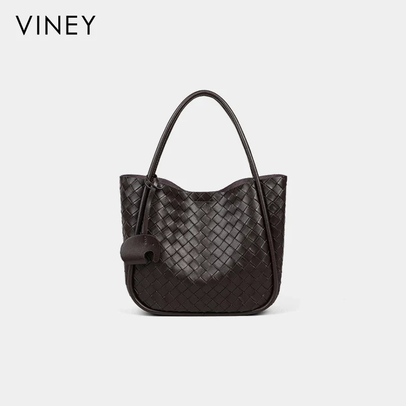 VINEY Urban Genuine Leather Large Capacity Basket Convertible Bucket Bag
