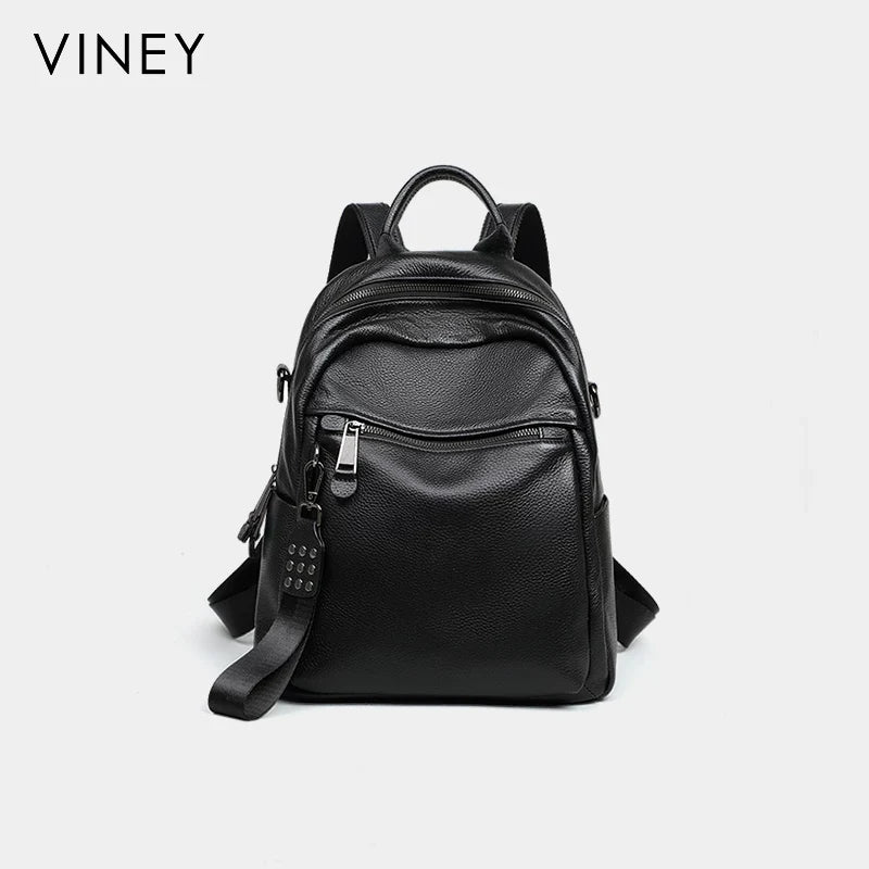 VINEY Everyday Genuine Leather Large Capacity Backpack
