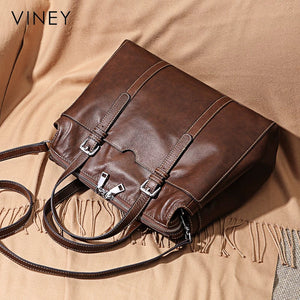 VINEY Genuine Leather Large Capacity Vintage Convertible Tote Bag